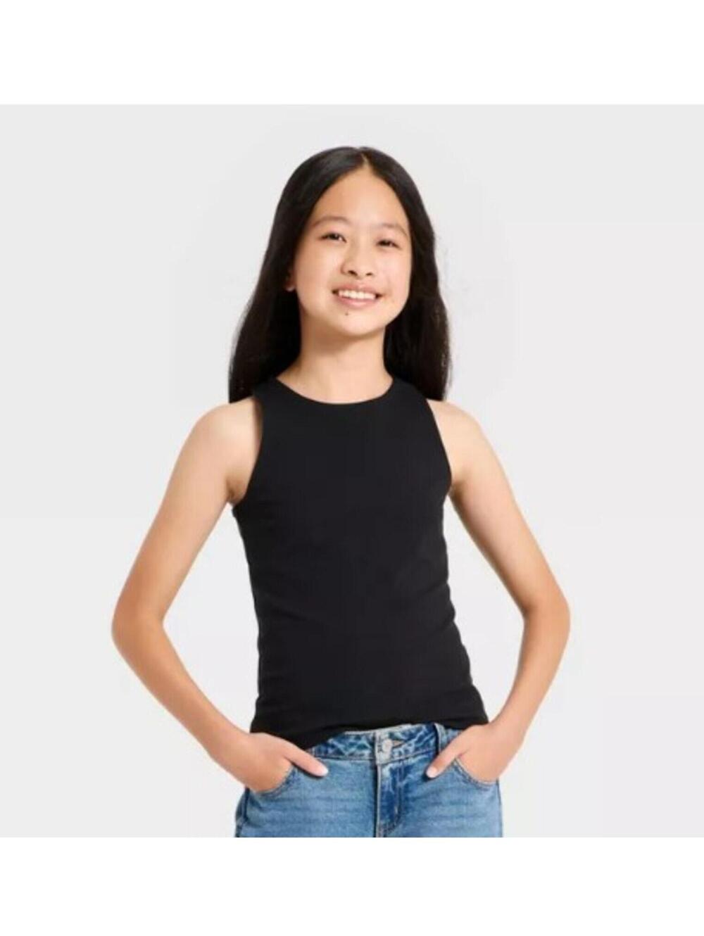 Art & Class Girls Black Ribbed Tank in Large (10-12)